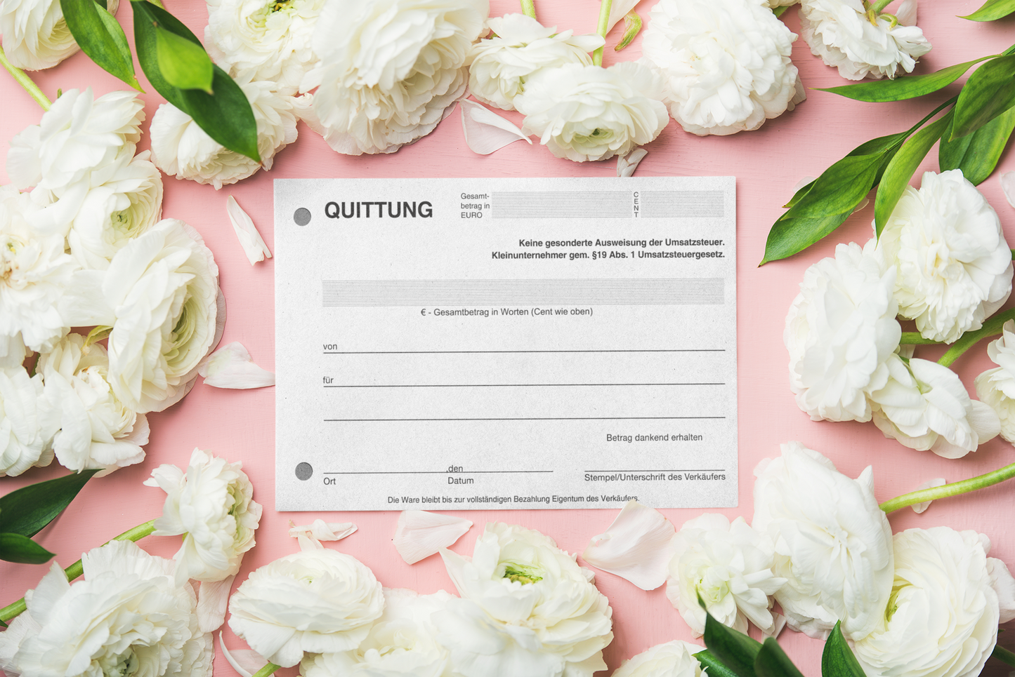 Block Quittung - Quittungsblock für Kleinunternehmer (§19) - 2 x 50 Blatt DIN A6 - gelocht - SD -durchschreibend (22427)