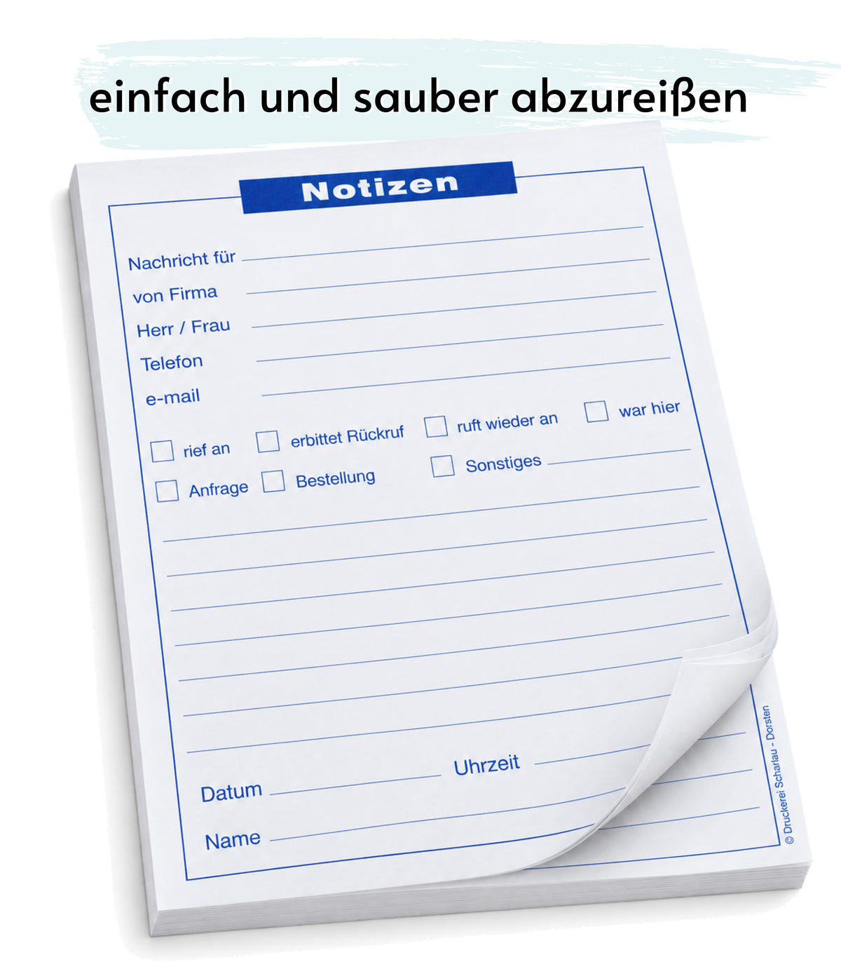 Notizblocks Telefonnotiz in Blau - Notizen - 50 Blatt, DIN A5, Qualitäts-Offset-Papier 80g/m² (22201)
