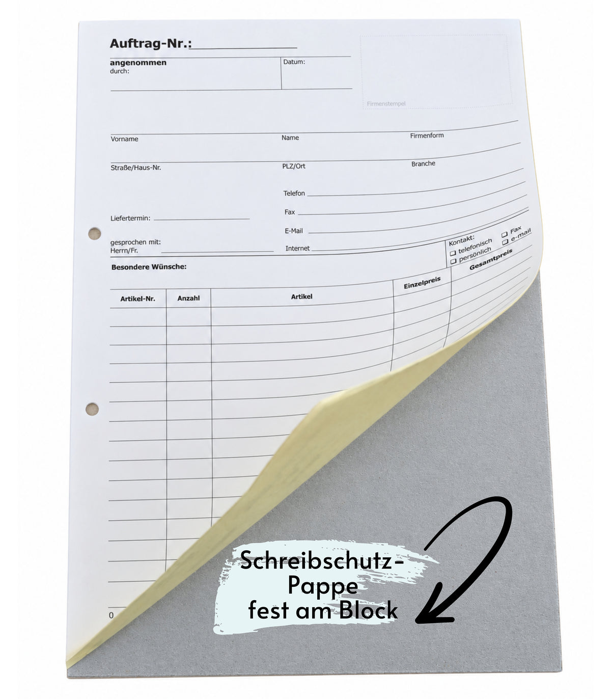 Auftragsblock Block Auftrag DIN A4, 2-fach selbstdurchschreibend, 2x50 Blatt weiß/gelb - gelocht (22204)
