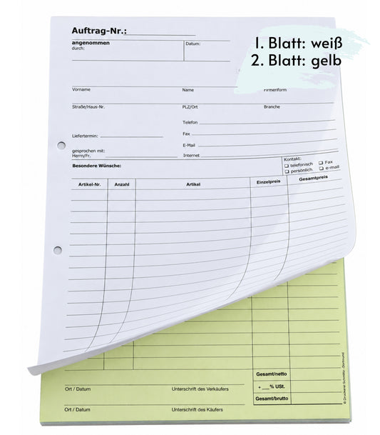 Auftragsblock Block Auftrag DIN A4, 2-fach selbstdurchschreibend, 2x50 Blatt weiß/gelb - gelocht (22204)