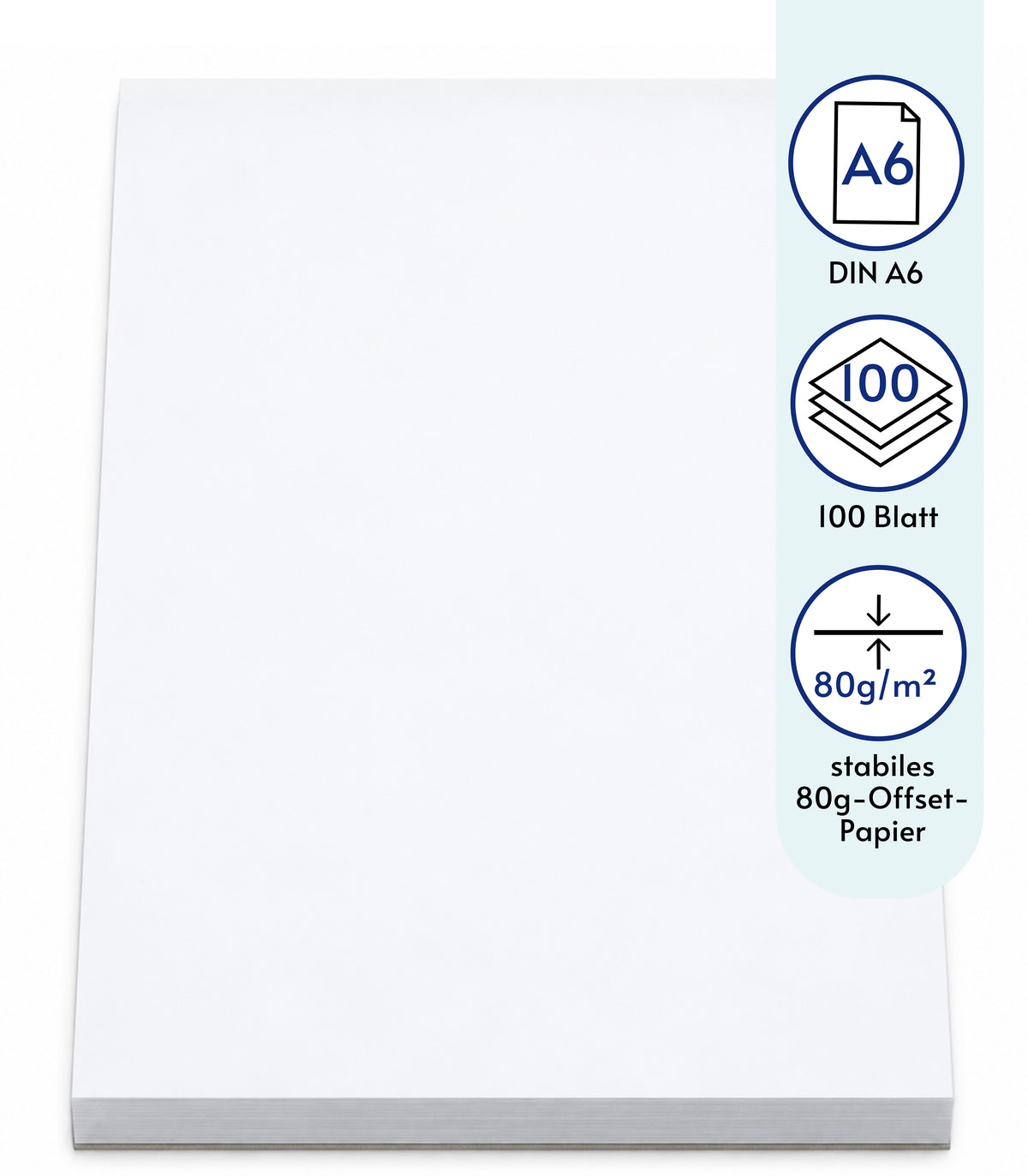 Notizblock blanko 100 Blatt, DIN A6, Qualitäts-Offset-Papier 80g/m² (22207)