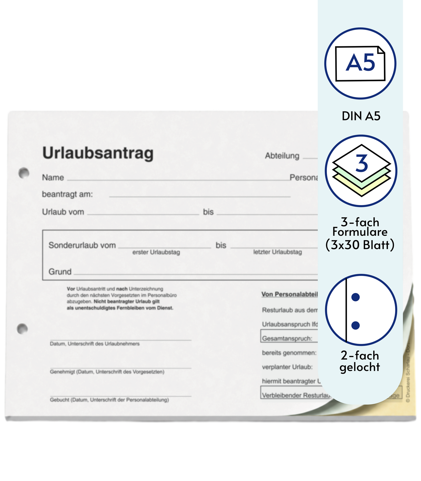 Urlaubsantrag - Blocks Urlaubsantrag - Urlaub - DIN A5 quer - 3-fach - durschschreibend 3 x 30 Blatt - SD (22239)