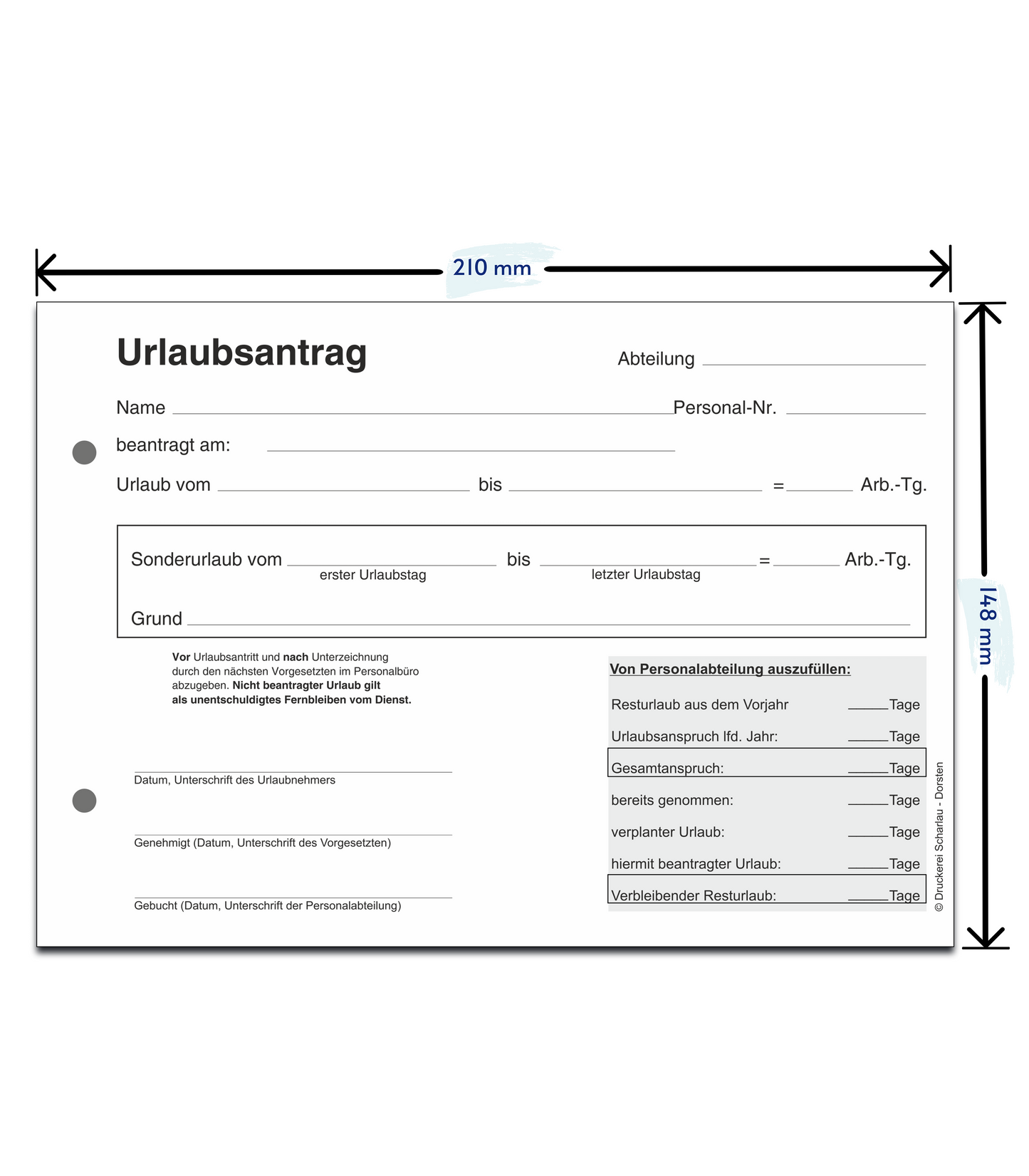 Urlaubsantrag - Blocks Urlaubsantrag - Urlaub - DIN A5 quer - 3-fach - durschschreibend 3 x 30 Blatt - SD (22239)