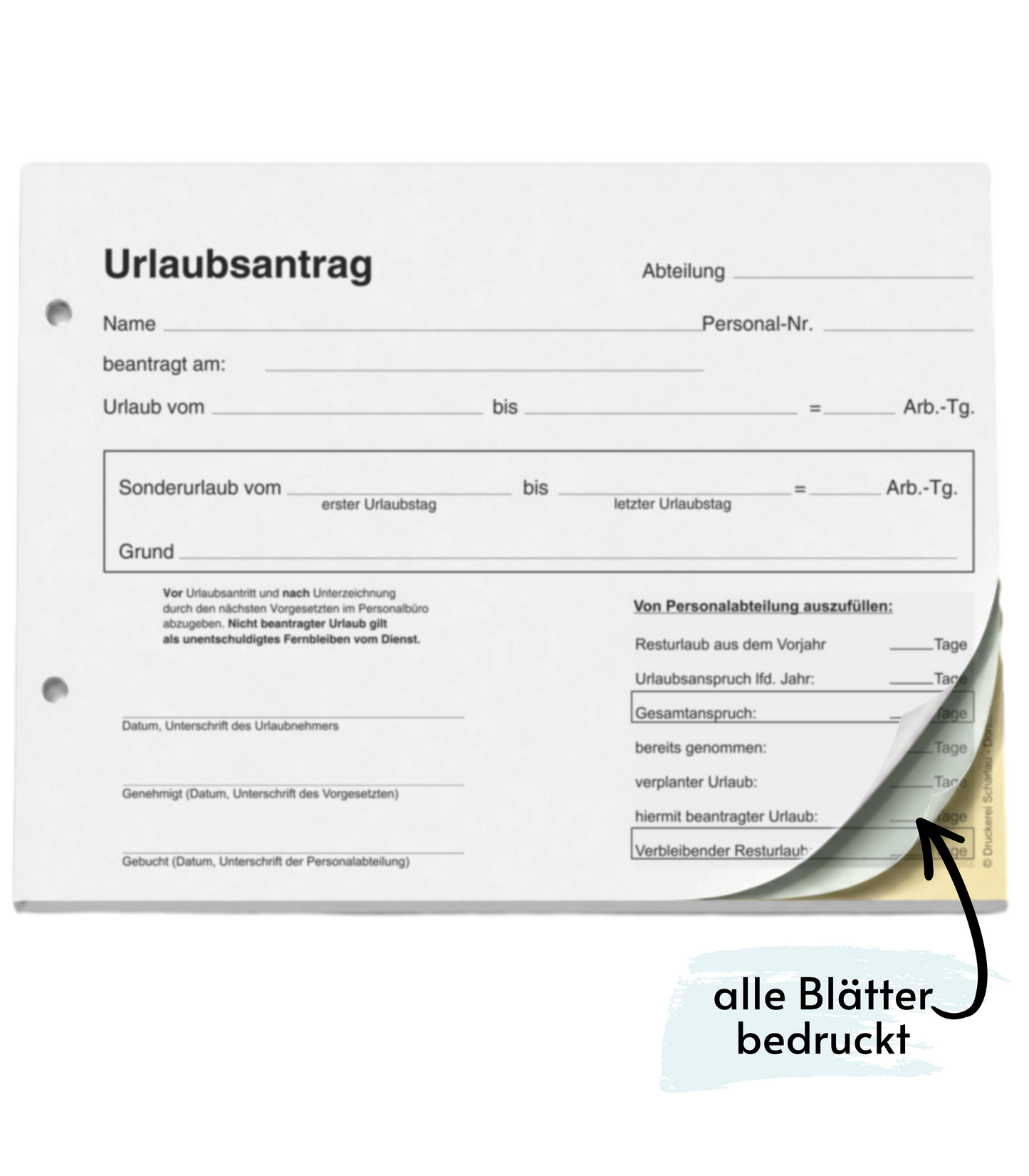 Urlaubsantrag - Blocks Urlaubsantrag - Urlaub - DIN A5 quer - 3-fach - durschschreibend 3 x 30 Blatt - SD (22239)
