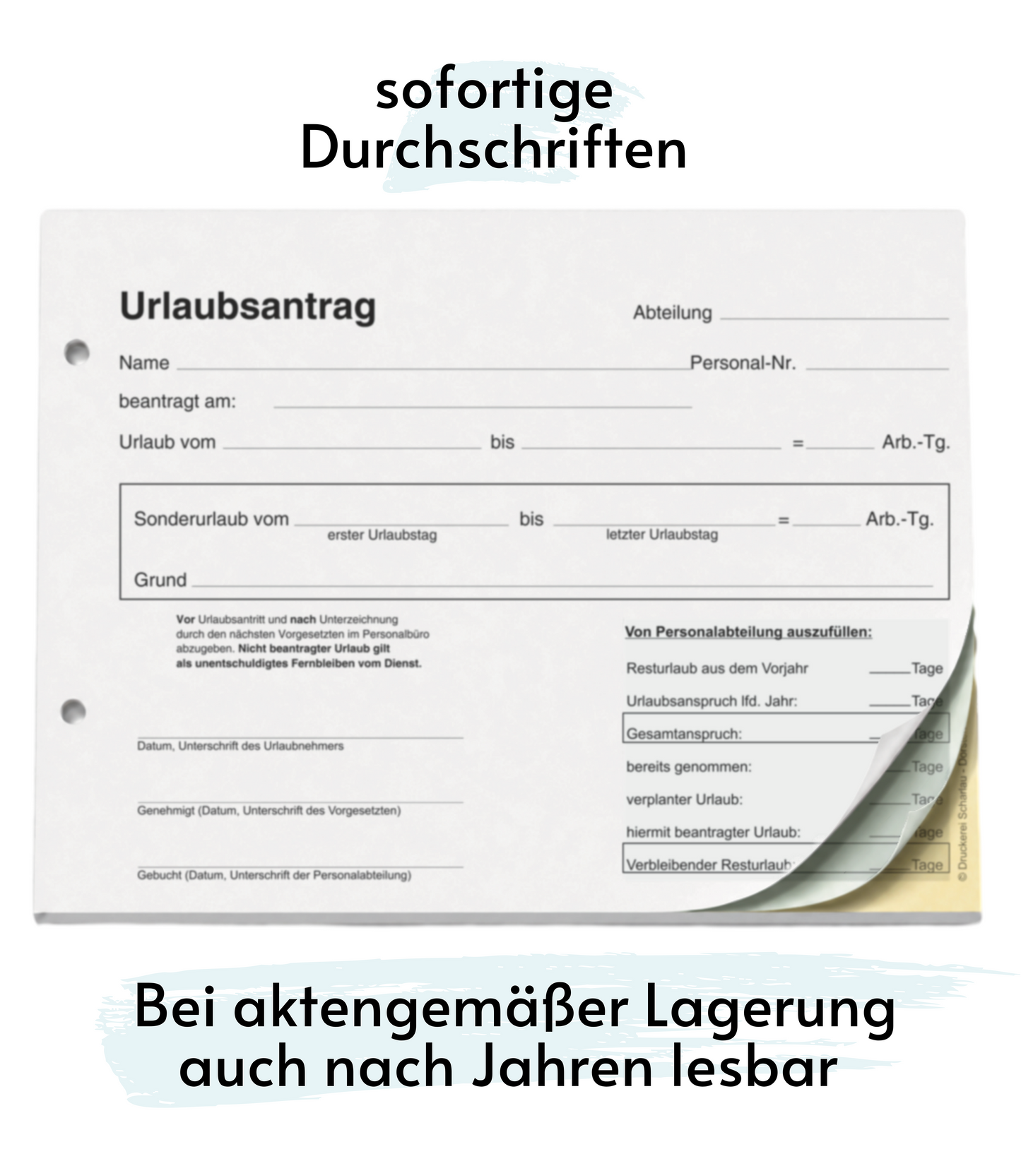 Urlaubsantrag - Blocks Urlaubsantrag - Urlaub - DIN A5 quer - 3-fach - durschschreibend 3 x 30 Blatt - SD (22239)