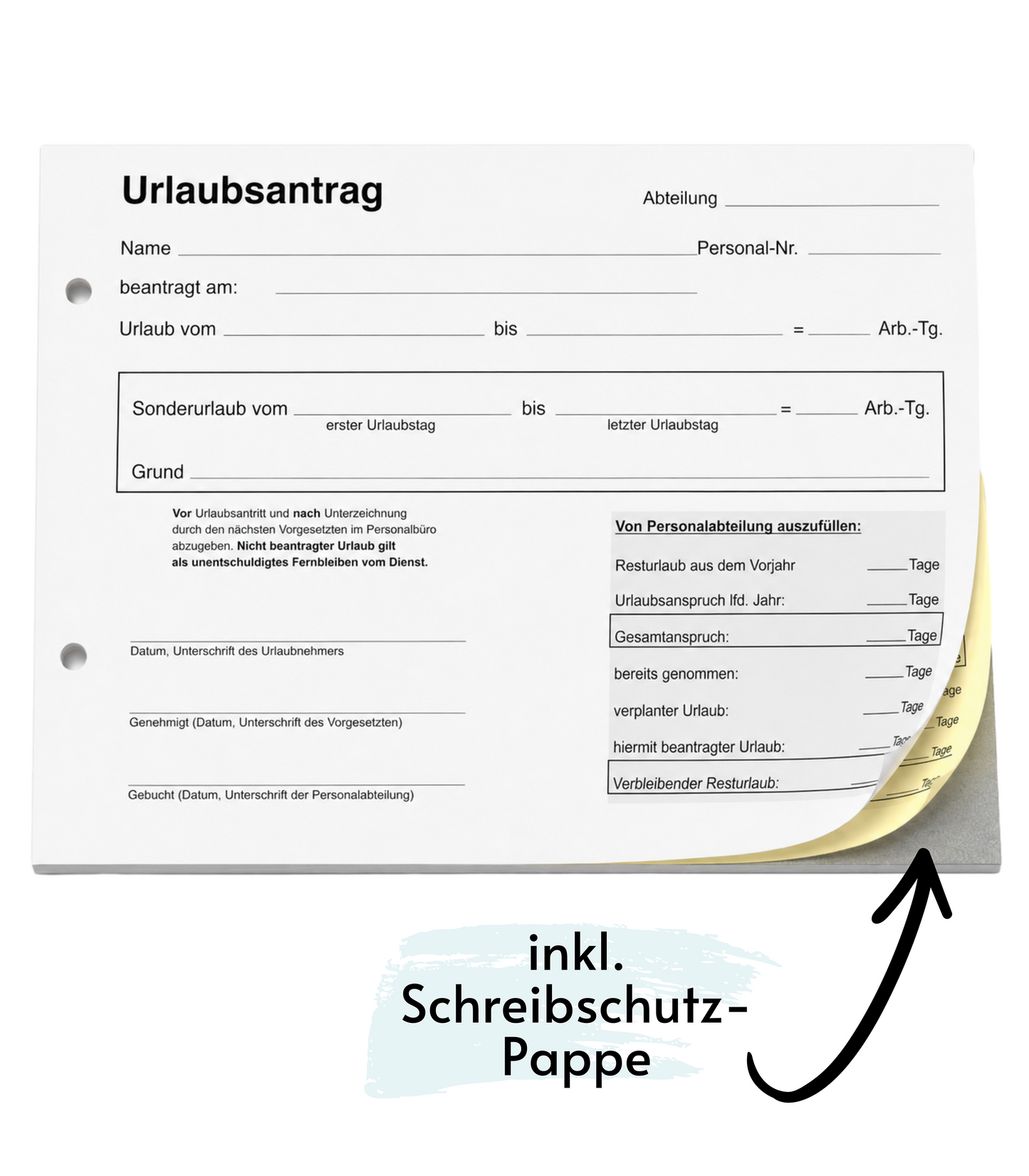 Urlaubsantrag - Blocks Urlaubsantrag - Urlaub - DIN A5 quer - 2-fach - durschschreibend 2x50 Blatt - SD (22267)