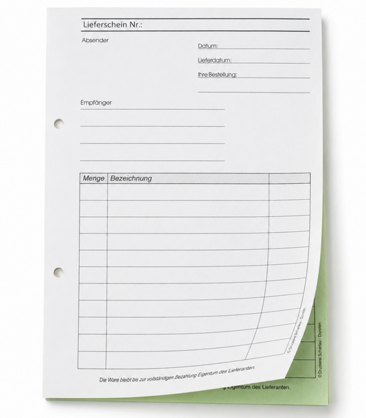 Lieferscheinblock Block Lieferschein DIN A6, 2-fach selbstdurchschreibend,2x50 Blatt weiß/grün - gelocht (22420)