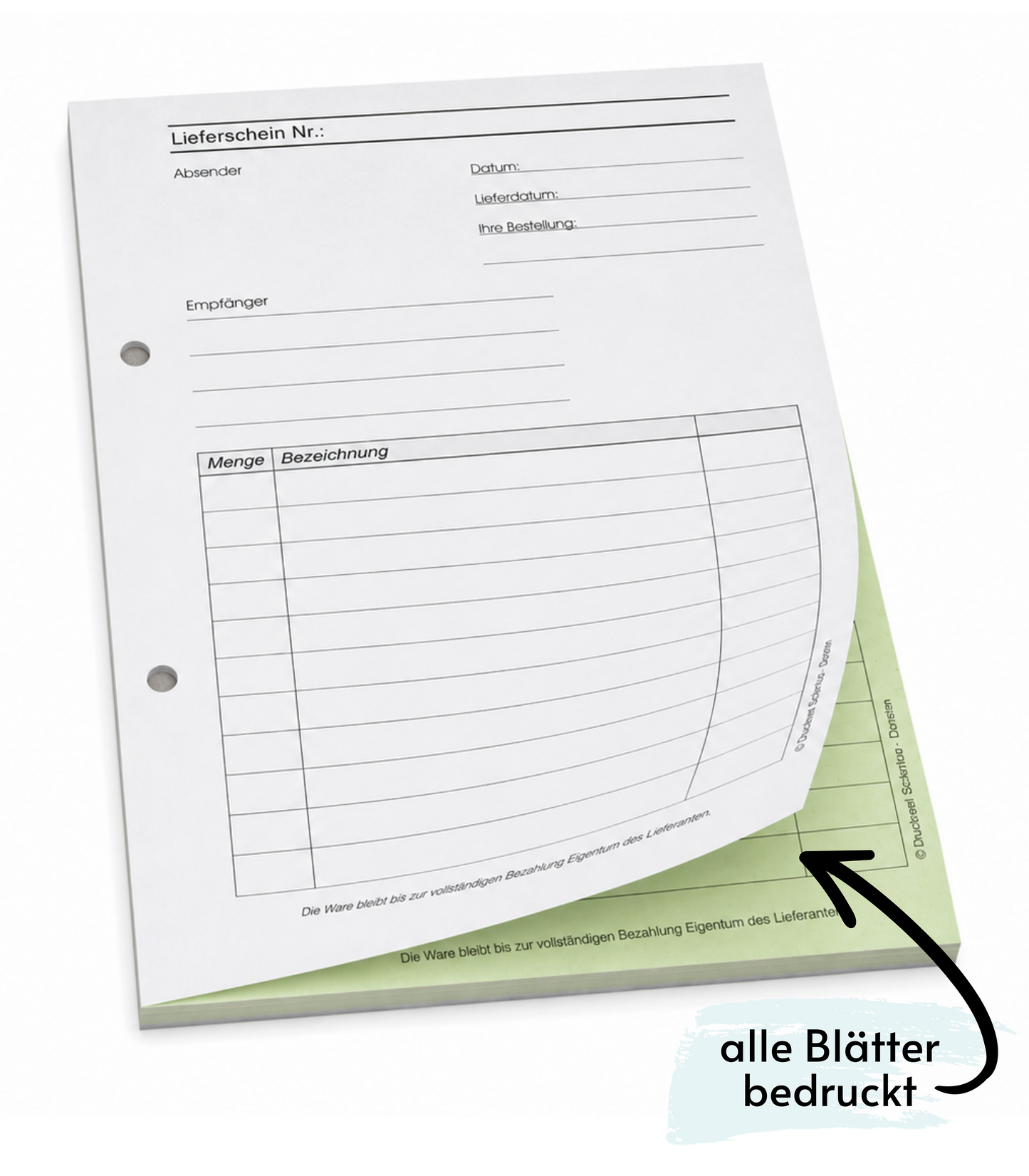Lieferscheinblock Block Lieferschein DIN A5, 2-fach selbstdurchschreibend,2x50 Blatt weiß/grün - gelocht (22430)