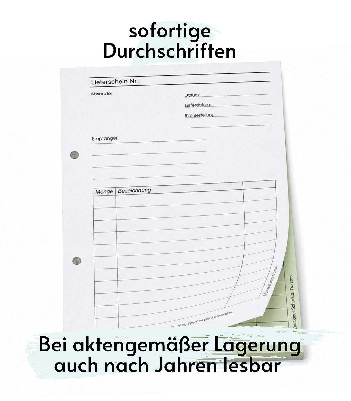 Lieferscheinblock Block Lieferschein DIN A6, 2-fach selbstdurchschreibend,2x50 Blatt weiß/grün - gelocht (22420)