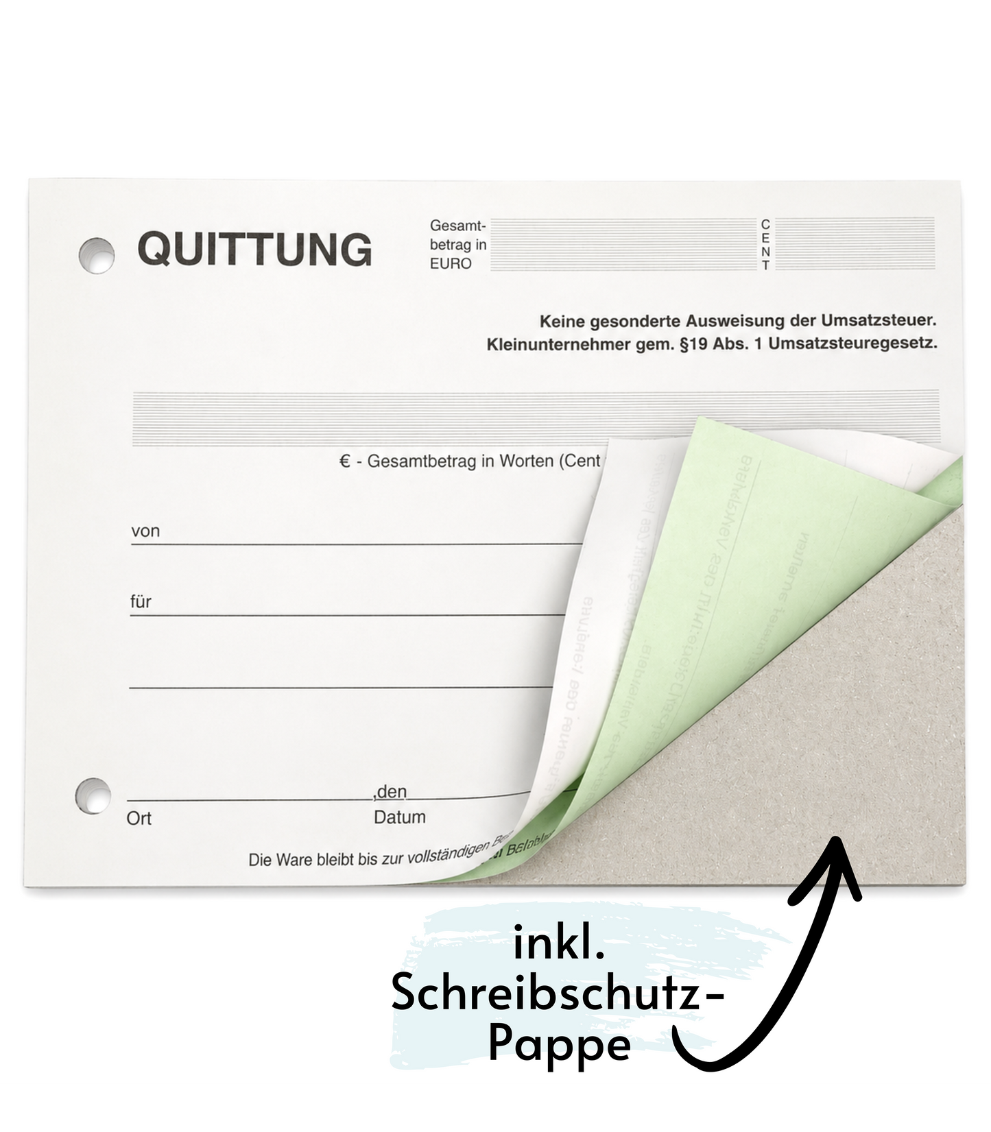 Block Quittung - Quittungsblock für Kleinunternehmer (§19) - 2 x 50 Blatt DIN A6 - gelocht - SD -durchschreibend (22427)