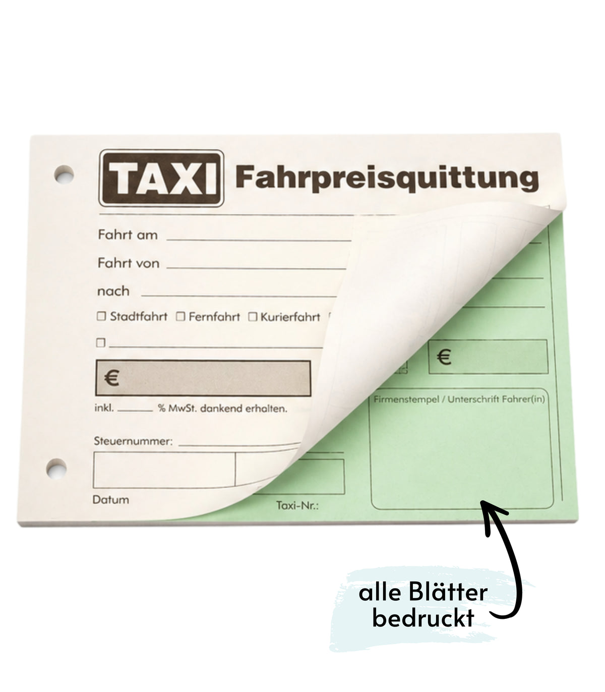 Taxiquittung - Taxi-Fahrpreisquittung als Block - 2 x 50 Blatt DIN A6 - gelocht - SD -durchschreibend (22428)