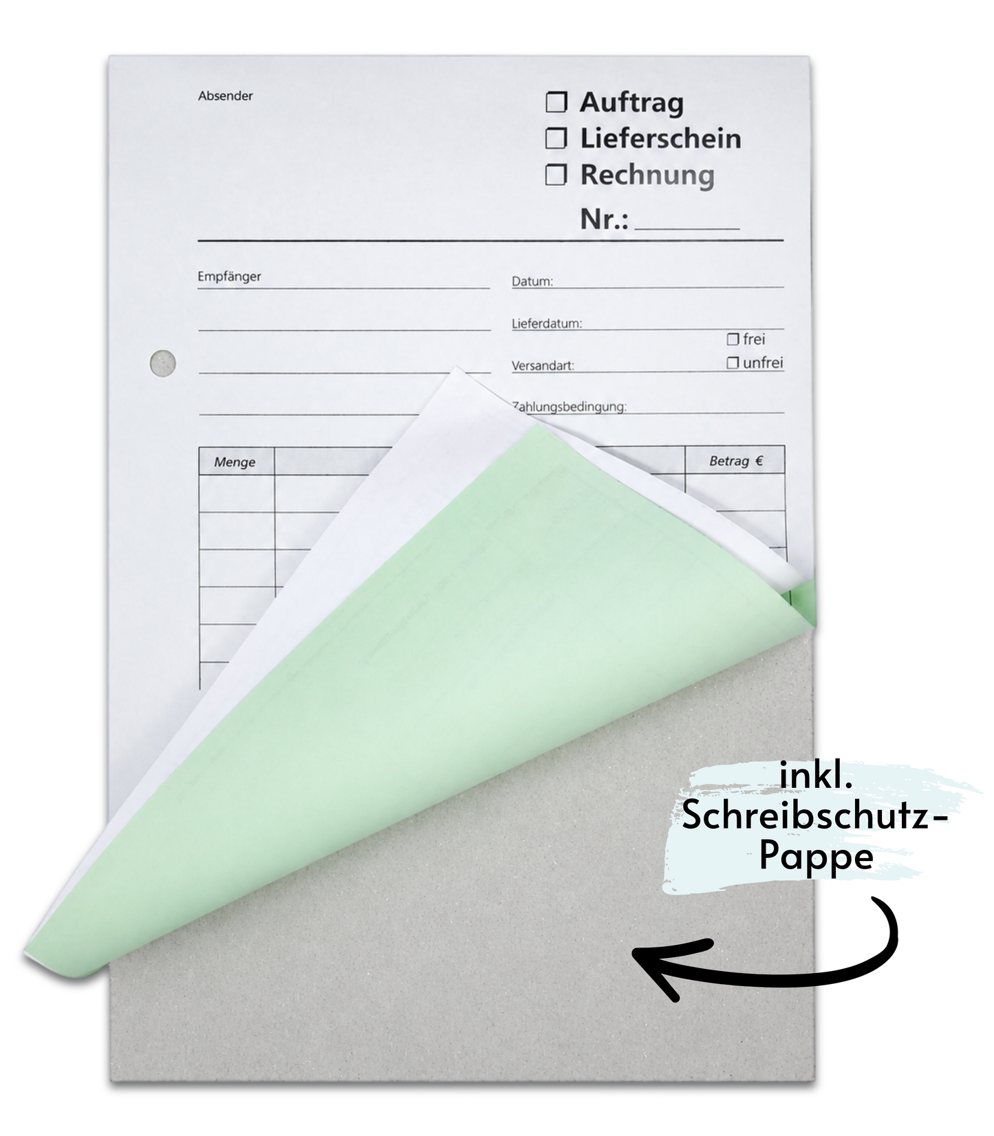Kombiformular-Auftrag - Lieferschein - Rechnung DIN A5, 2-fach selbstdurchschreibend,2x50 Blatt weiß/grün - gelocht (22433)