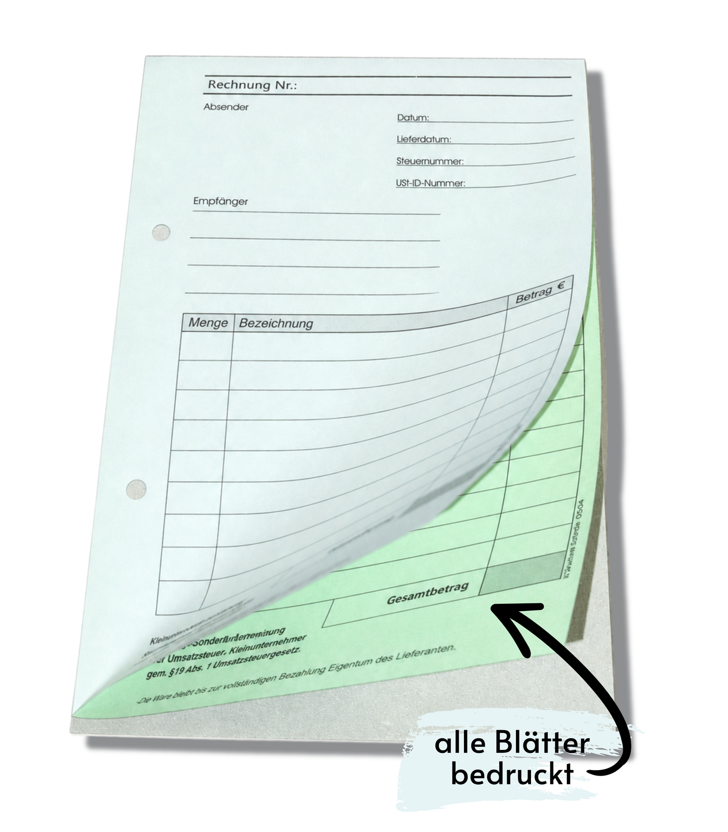 Rechnungsblock Block Rechnung Kleinunternehmer nach § 19 DIN A5, 2-fach selbstdurchschreibend 2x50 Blatt - gelocht (22435)