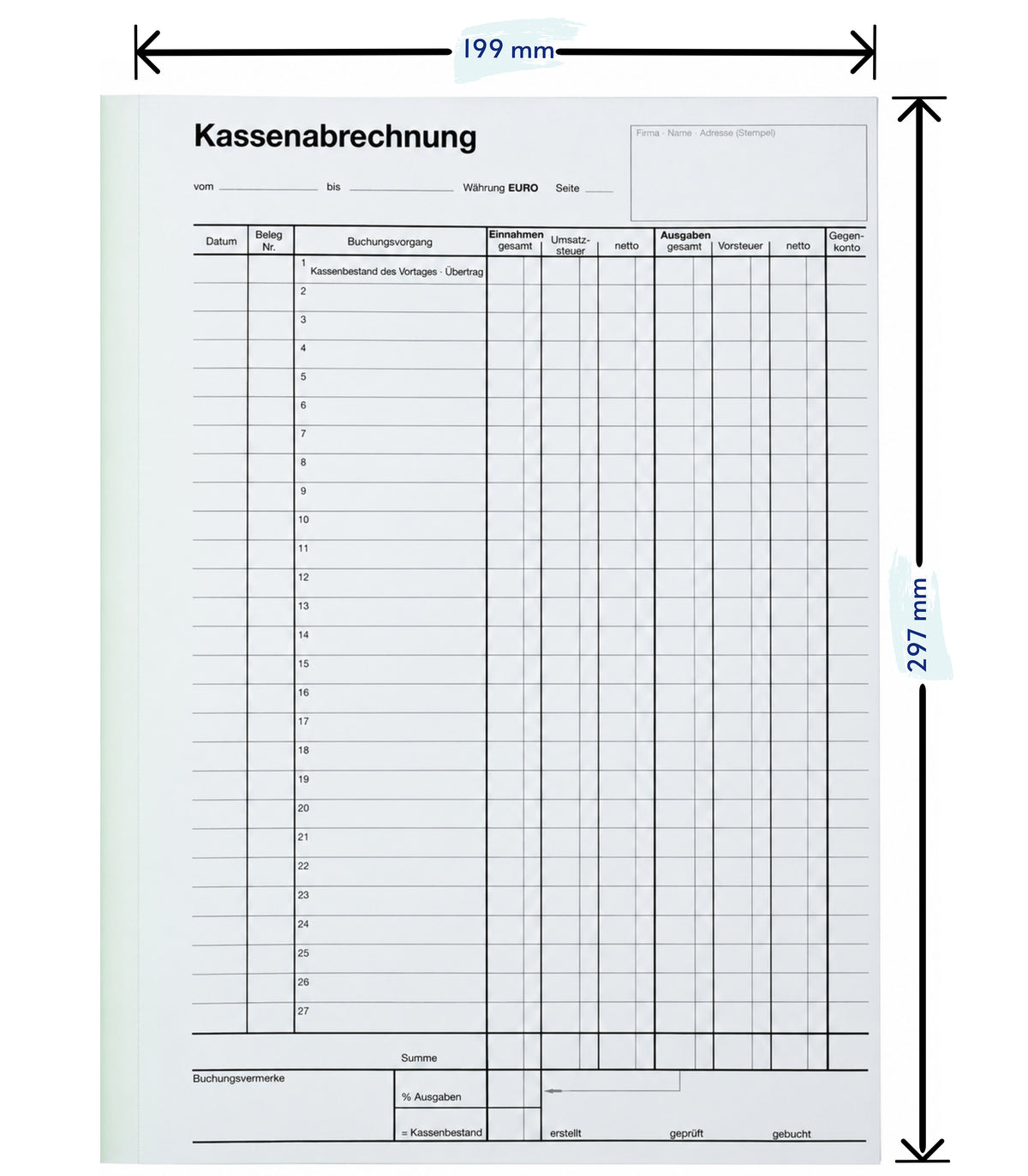 Kassenbuch A4 2x50 Blatt selbstdurchschreibend Kassenabrechnung