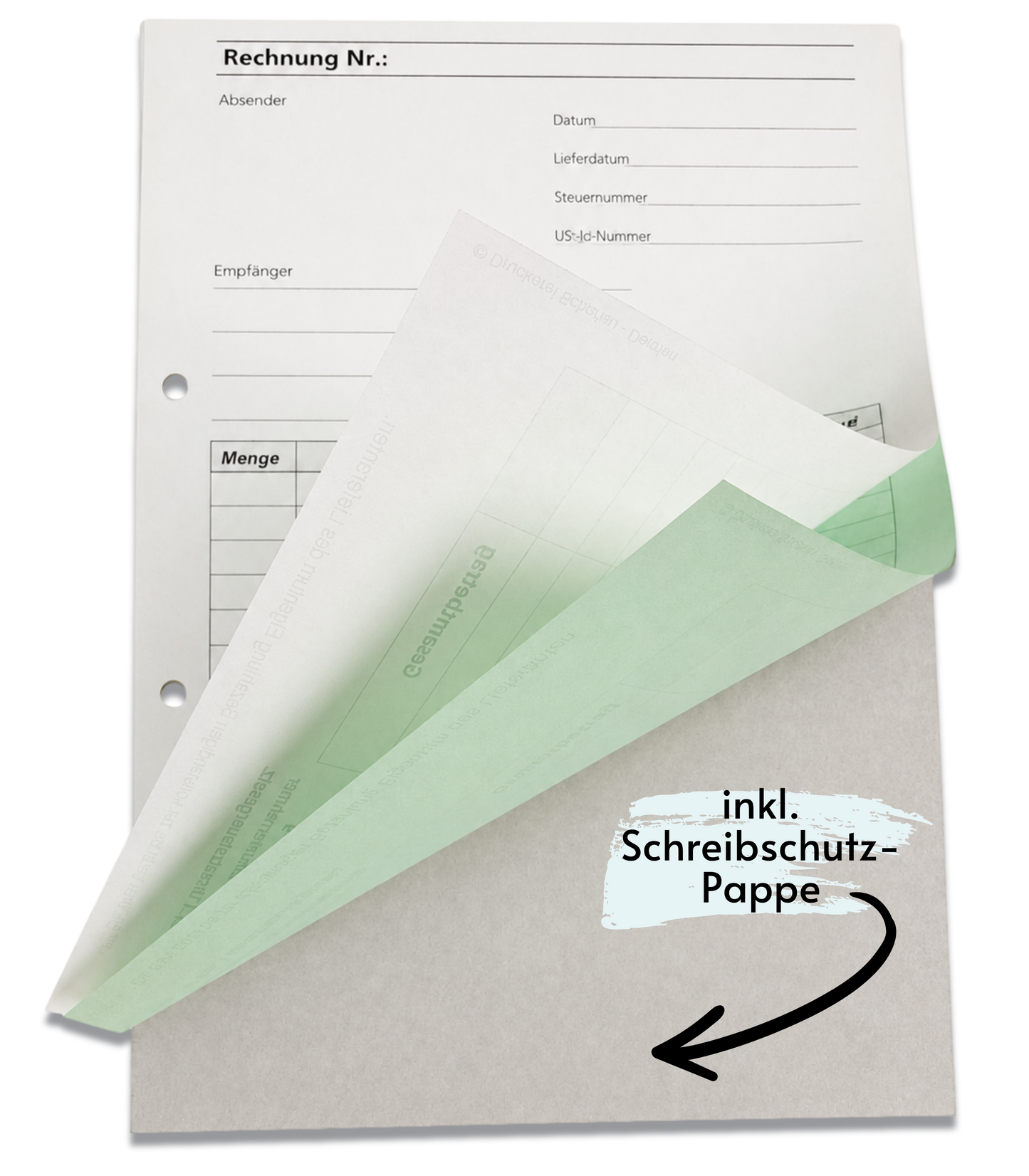 Block Rechnung Kleinunternehmer §19 DIN A4, 2-fach selbstdurchschreibend,2x50 Blatt weiß/grün - gelocht (22635)
