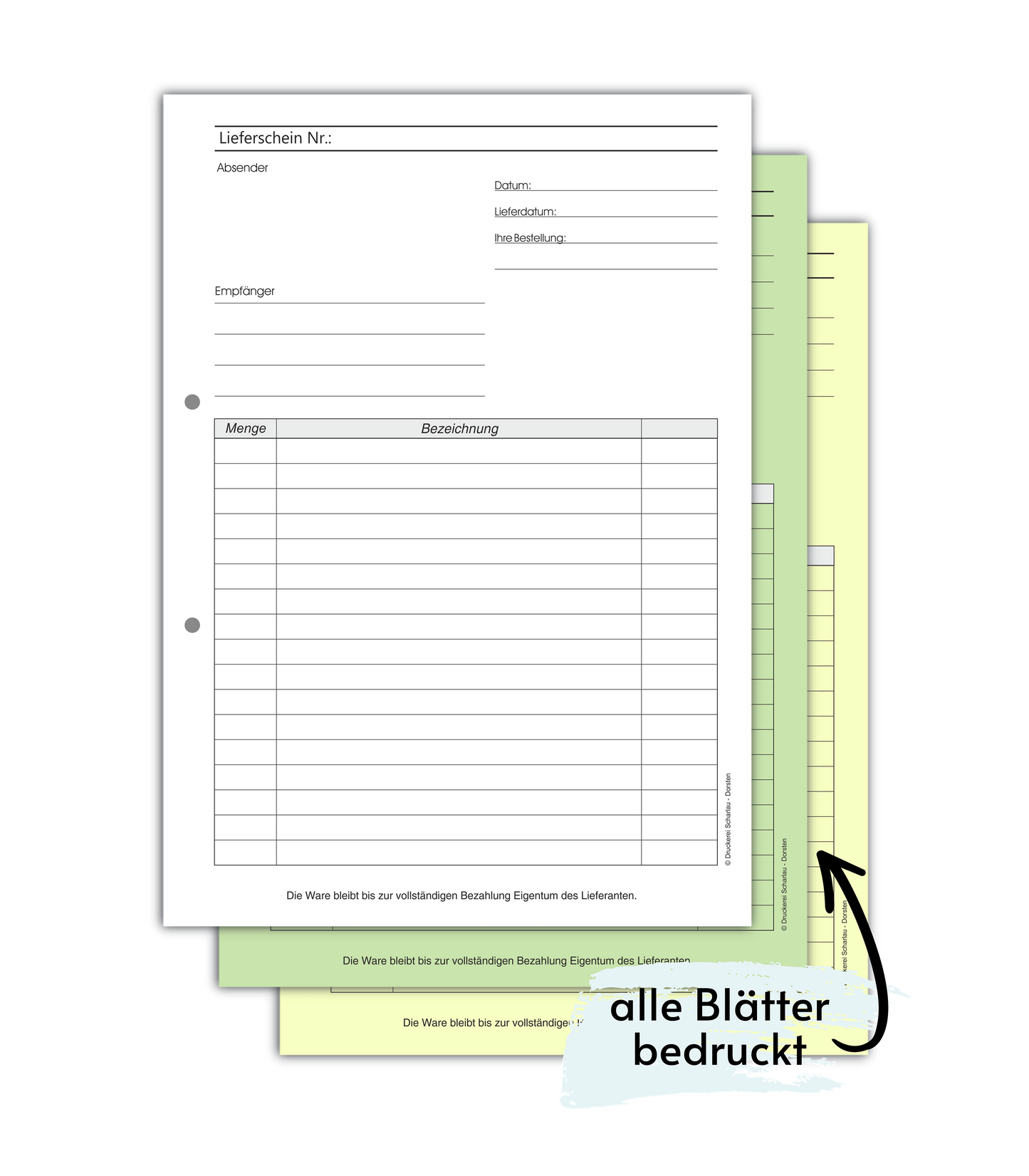Lieferscheinblock Block Lieferschein DIN A4, 3-fach selbstdurchschreibend, 3x30 Blatt weiß/grün/gelb - gelocht (22651)