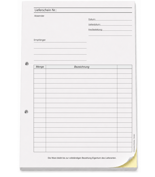 Lieferscheinblock Block Lieferschein DIN A4, 2-fach selbstdurchschreibend,2x50 Blatt weiß/gelb - gelocht (22652)