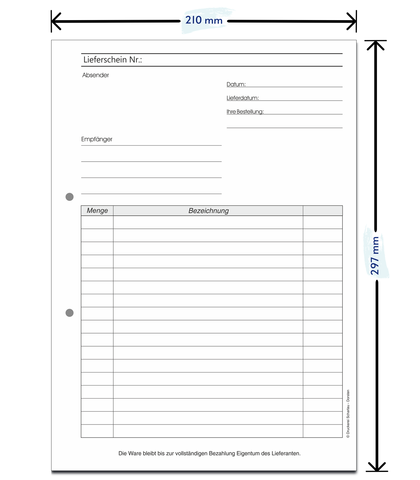 Lieferscheinblock Block Lieferschein DIN A4, 2-fach selbstdurchschreibend,2x50 Blatt weiß/gelb - gelocht (22652)