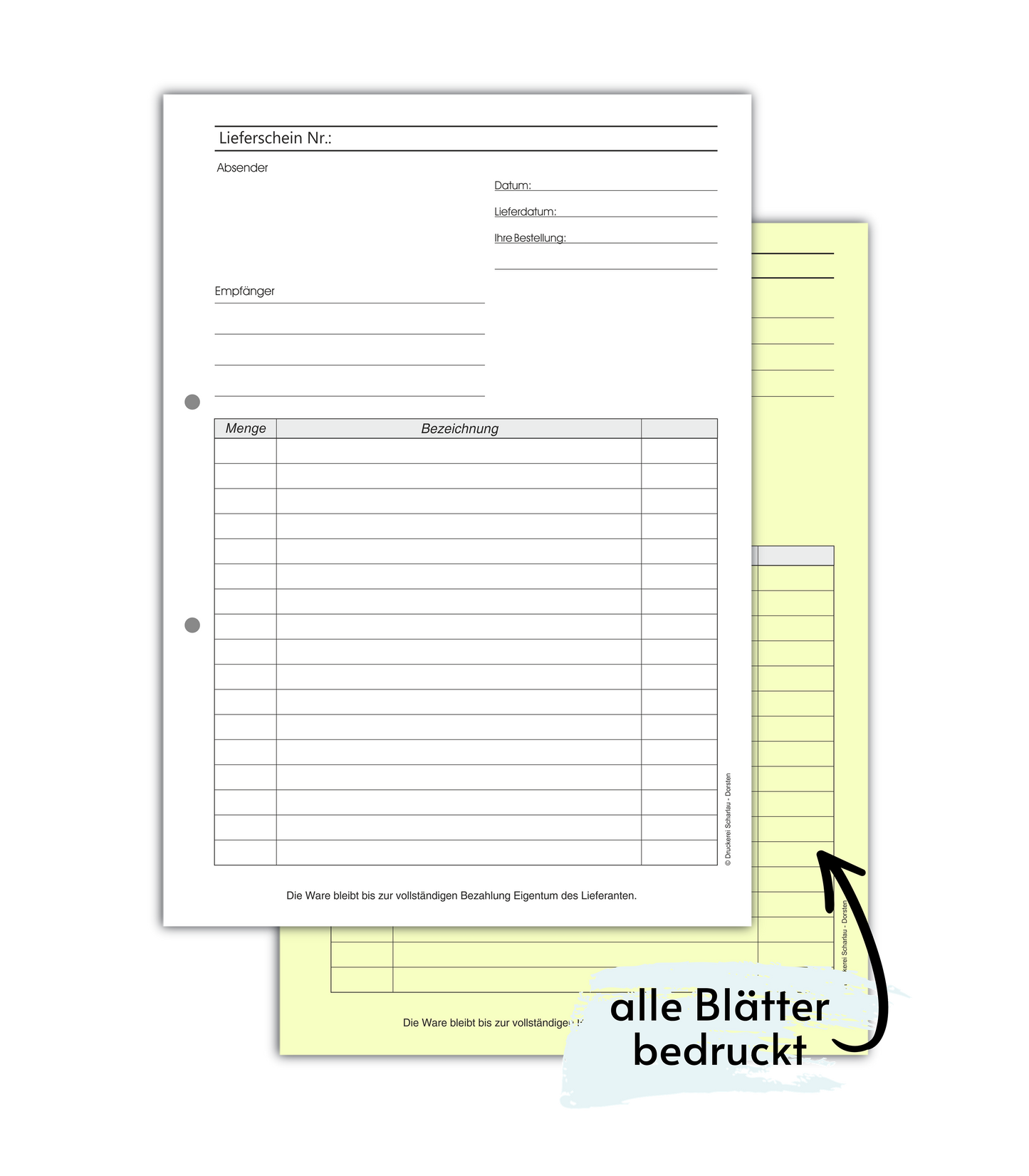 Lieferscheinblock Block Lieferschein DIN A4, 2-fach selbstdurchschreibend,2x50 Blatt weiß/gelb - gelocht (22652)