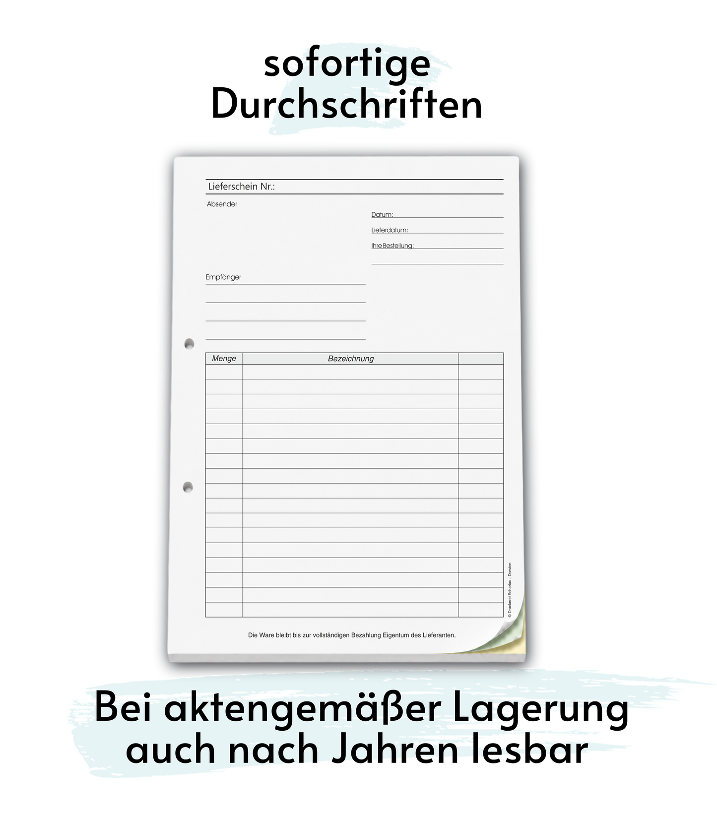 Lieferscheinblock Block Lieferschein DIN A4, 2-fach selbstdurchschreibend,2x50 Blatt weiß/gelb - gelocht (22652)