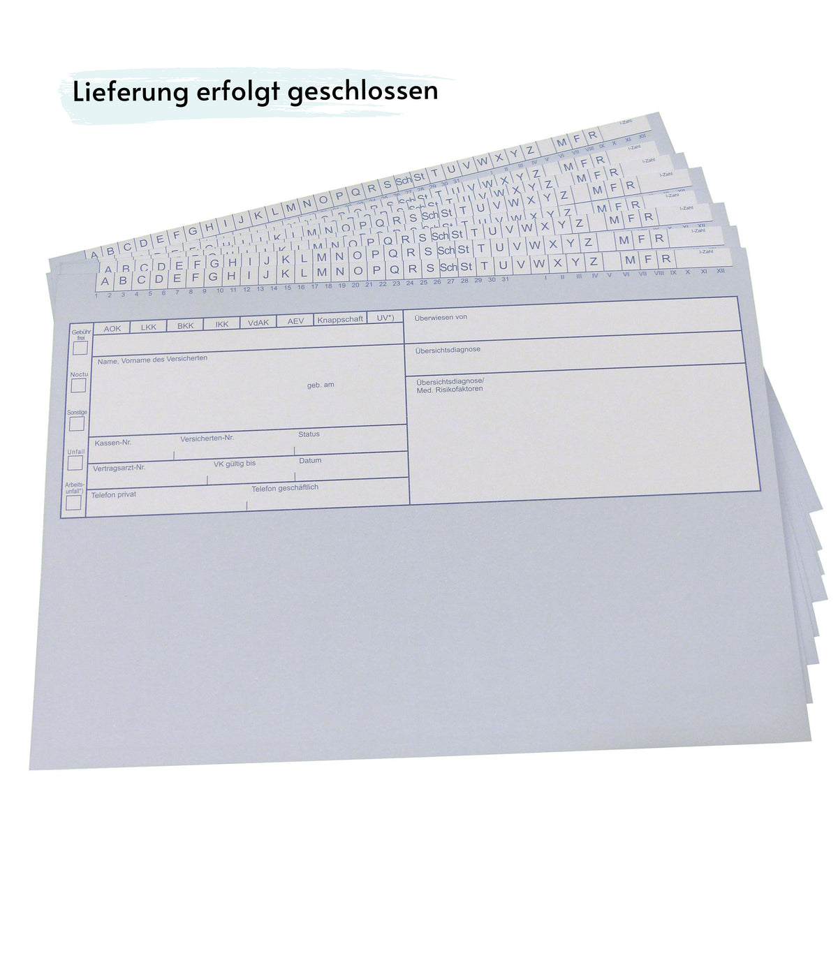 Patientenkarteikarten in Blau - geschlossen DIN A5 für Krankengymnastik/Physiotherapie/Ärzte (22698)