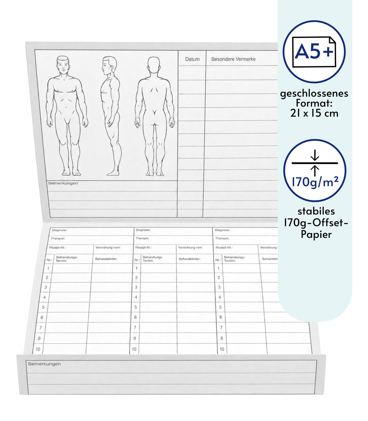 Stück Patientenkarteikarten in dezentem Grau - geschlossen DIN A5 für Krankengymnastik/Physiotherapie/Ärzte (22699)