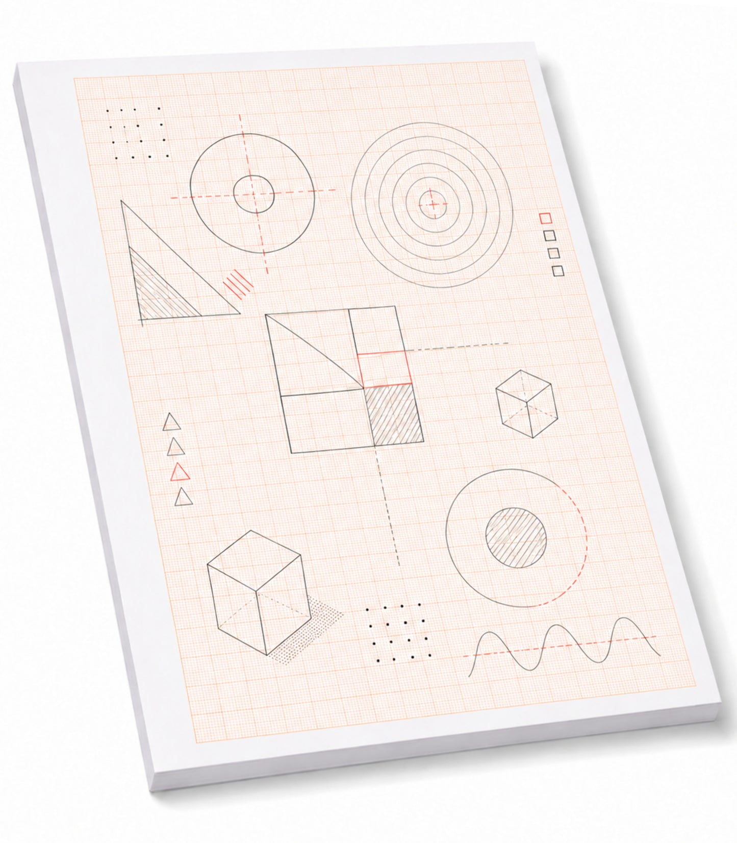 Millimeterpapier, Millimeterpapierblock, Aufmassblock, DIN A4, 80 g/m2, 50 Blatt, 1 mm Raster, orange, mit Anschriftenfeld