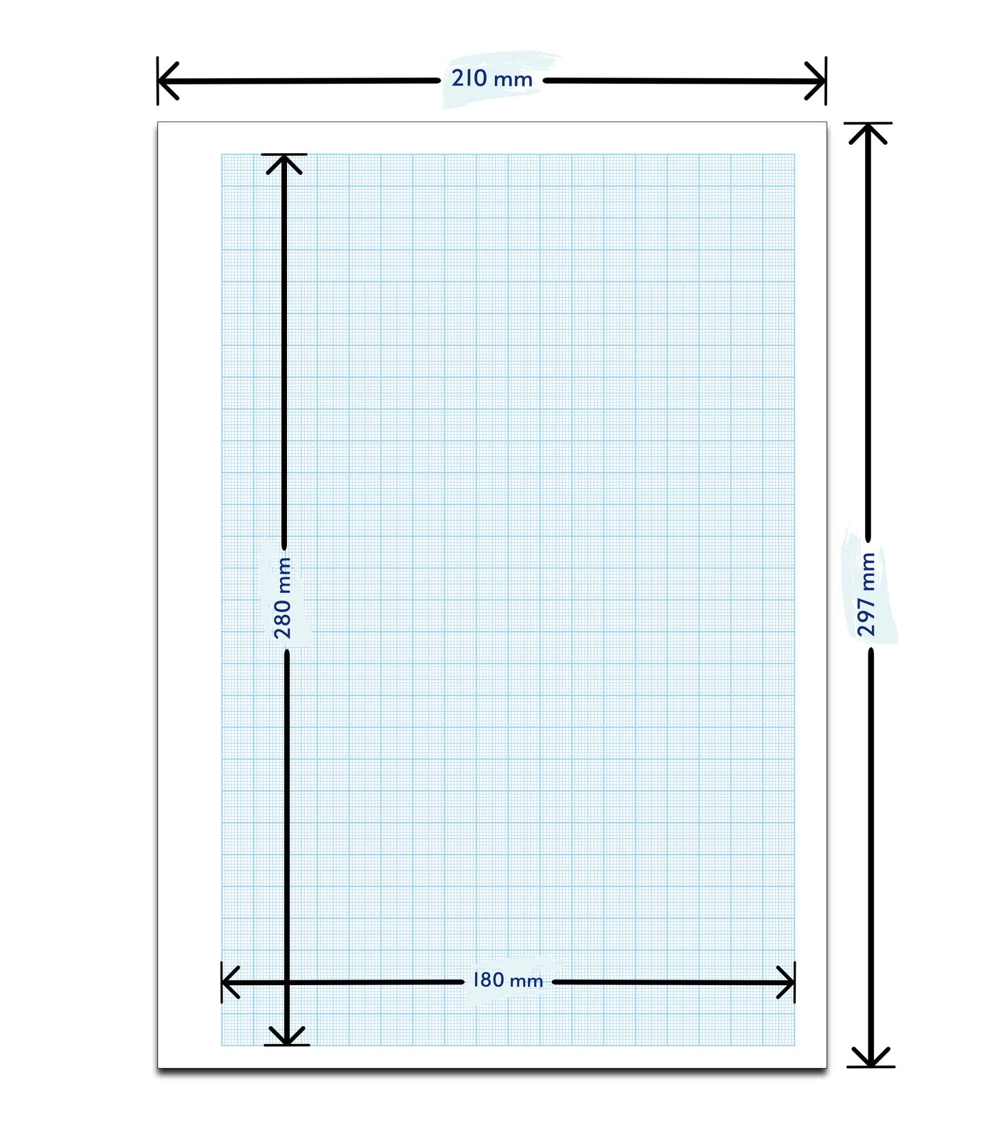 Block Millimeterpapier, Block mit Raster, Aufmassblock, DIN A4, 80 g/m2, 50 Blatt, 1 mm Raster, blau, mit Anschriftenfeld