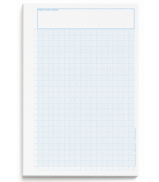Block Millimeterpapier, DIN A4, 80 g/m2, 50 Blatt, 1 mm Raster mit Lineal links und unten, blau (23749)