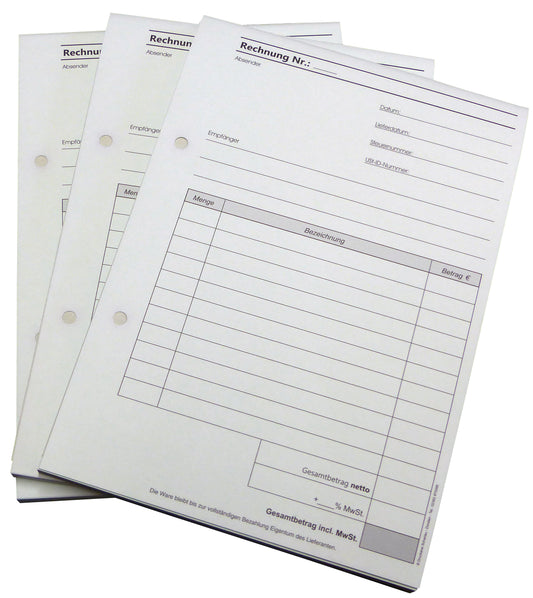 Rechnungsblock Block Rechnung DIN A5, 2-fach selbstdurchschreibend,2x50 Blatt weiß/grün - gelocht (22434)