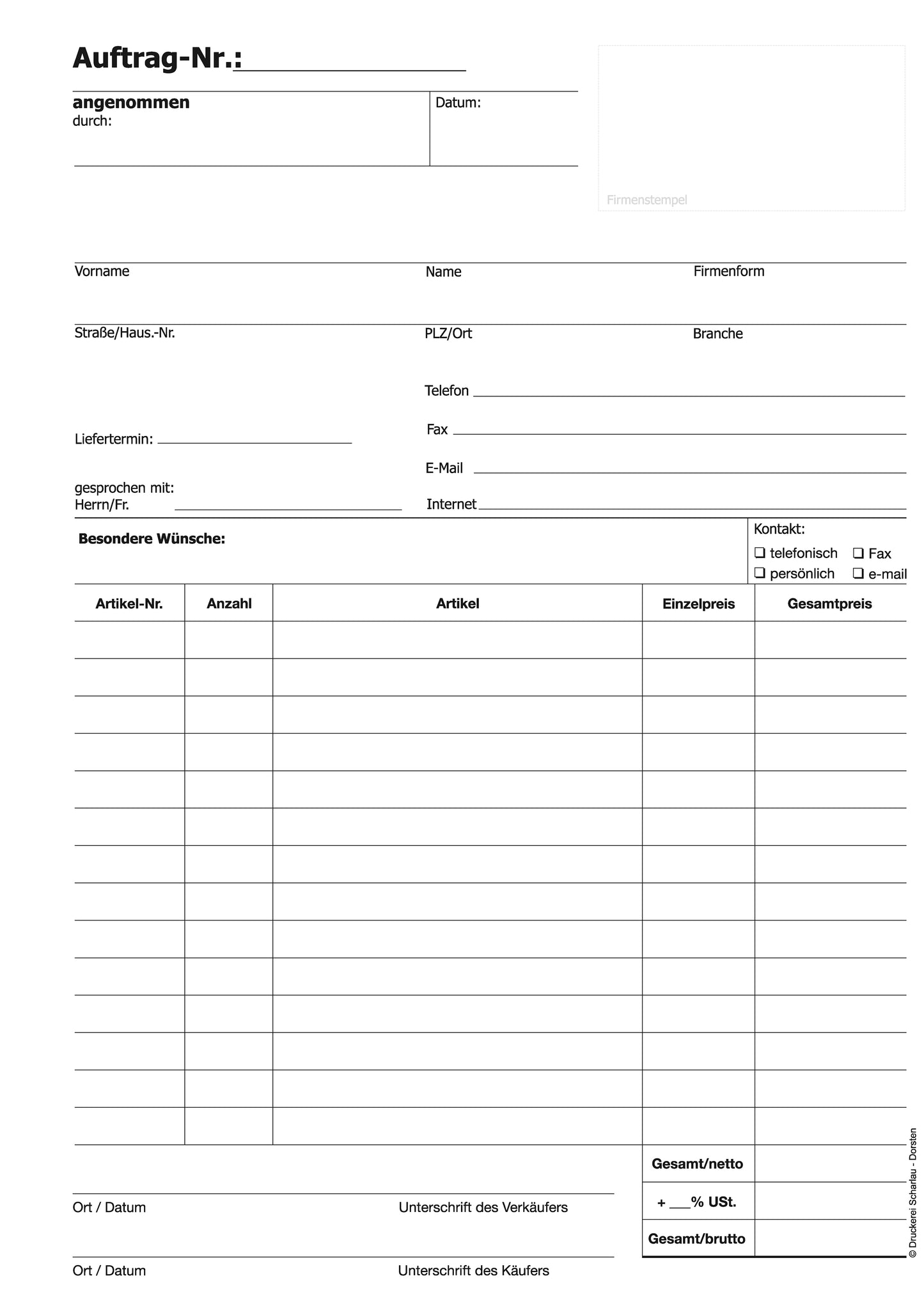 Auftragsblock Block Auftrag DIN A4, 3-fach selbstdurchschreibend, 3x30 Blatt weiß/grün/gelb - gelocht (22203)