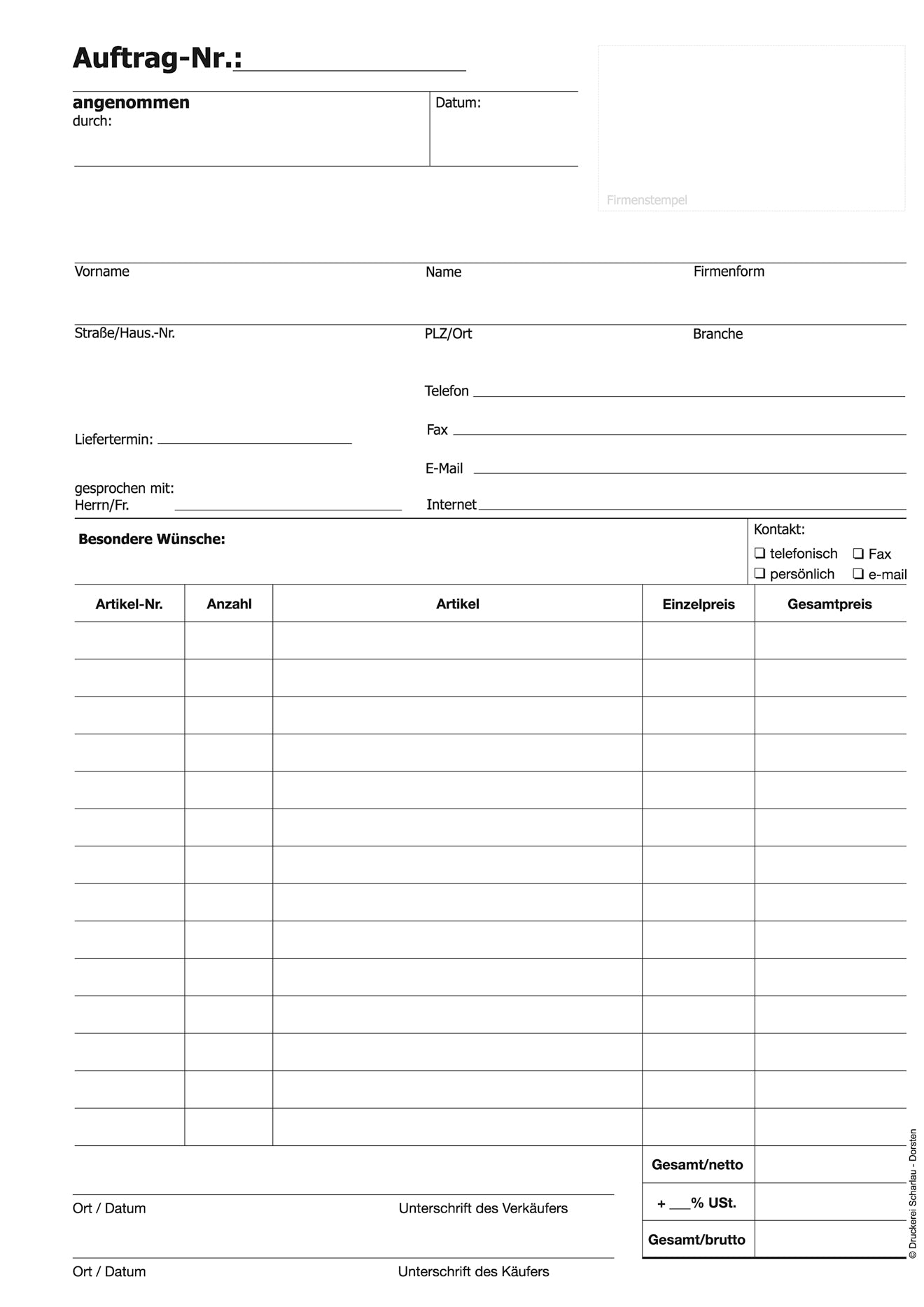 Auftragsblock Block Auftrag DIN A4, 2-fach selbstdurchschreibend, 2x50 Blatt weiß/gelb - gelocht (22204)