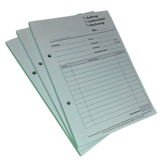 Block Kombiformular für Kleinunternehmen,Auftrag - Lieferschein - Rechnung DIN A5, 2-fach selbst-durchschreibend,2x50 Blatt weiß/grün - (23741)