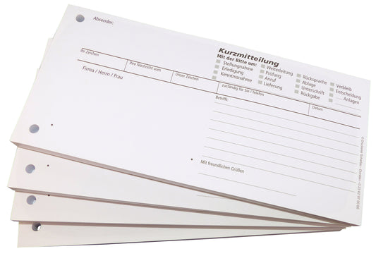 Block Kurzmitteilung - 100 Blatt, 10 x 21cm, gelocht -Qualitäts-Offset-Papier 80g/m² (22611)