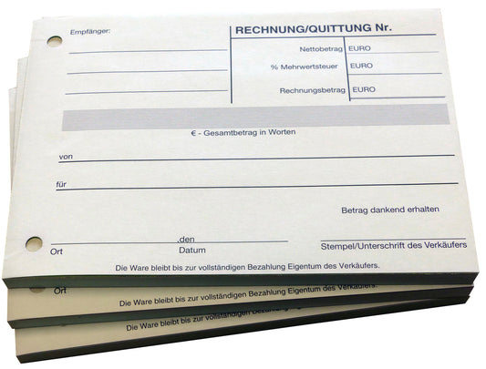 Block-Quittung - Quittungsblock - Zahlungsnachweis - 50 Blatt DIN A6 - gelocht - (22283)