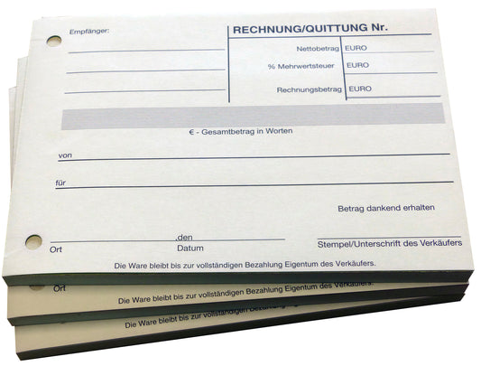Block Quittung Rechnung - Quittungsblock - 2 x 50 Blatt DIN A6 - gelocht - SD -durchschreibend (22233)