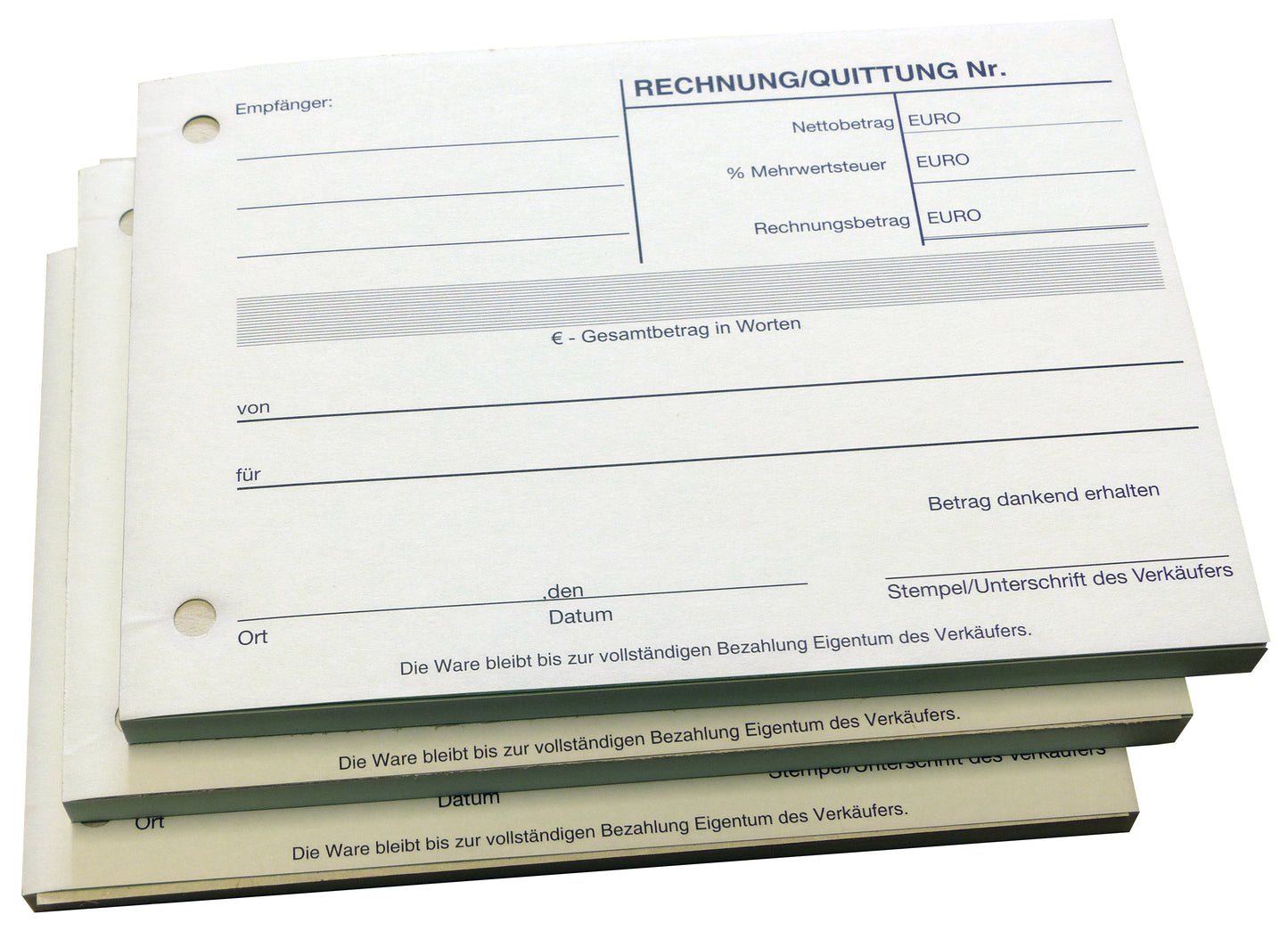 Block Quittung Rechnung - Quittungsblock - 2 x 50 Blatt DIN A6 - gelocht - SD -durchschreibend (22233)