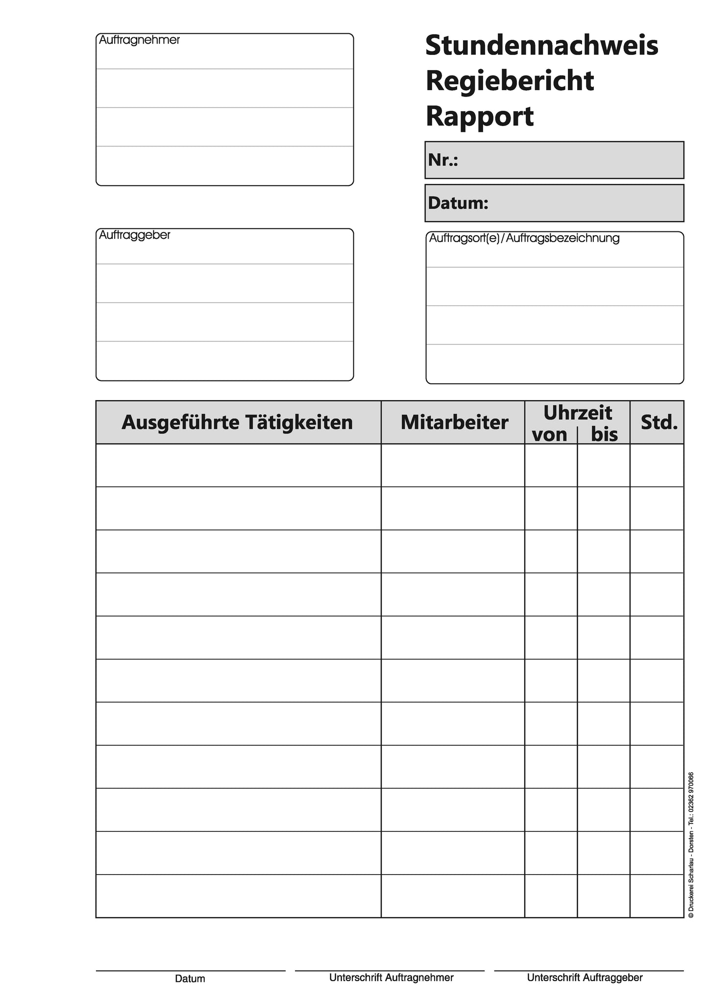 Block Stundennachweis-Regiebericht - Rapport DIN A5, 2-fach selbstdurchschreibend,2x50 Blatt weiß/grün - gelocht (22432)