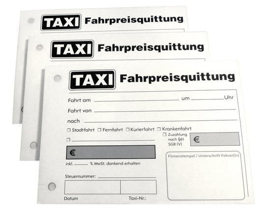 Taxiquittung - Taxi-Fahrpreisquittung als Block - 2 x 50 Blatt DIN A6 - gelocht - SD -durchschreibend (22428)