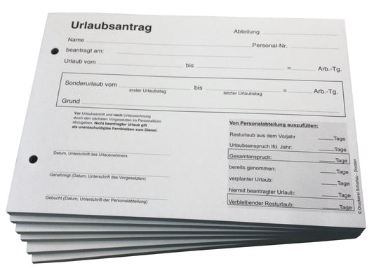 Urlaubsantrag - Blocks Urlaubsantrag - Urlaub - DIN A5 quer - 2-fach - durschschreibend 2x50 Blatt - SD (22267)