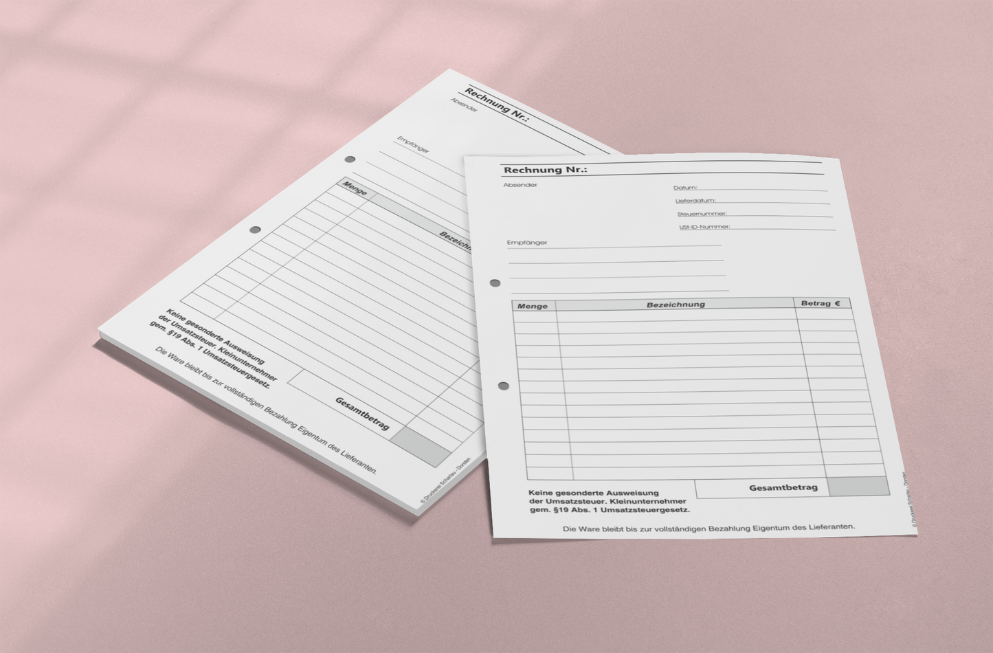 Block Rechnung Kleinunternehmer §19 DIN A4, 2-fach selbstdurchschreibend,2x50 Blatt weiß/grün - gelocht (22635)