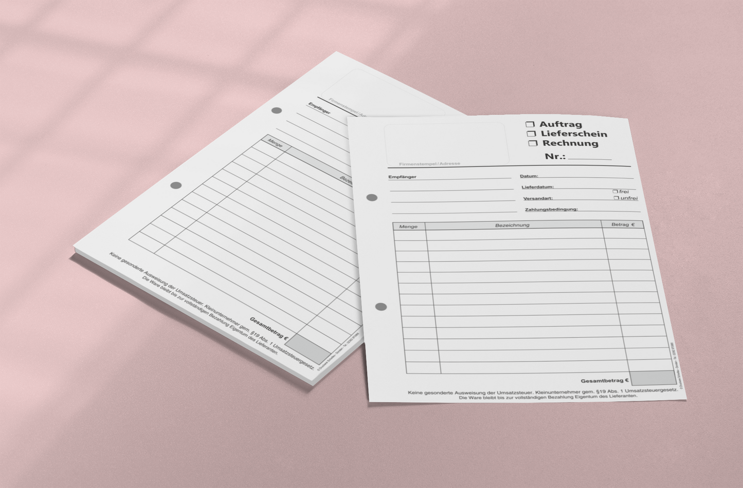 Block Kombiformular für Kleinunternehmen,Auftrag - Lieferschein - Rechnung DIN A5, 3-fach selbst-durchschreibend,2x50 Blatt weiß/gelb/grün - (23745)