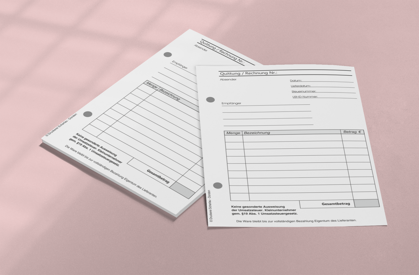 RECHNUNGSBLOCK Kleinunternehmer RECHNUNG A6,SD, 2x50 BLATT gelocht (22419)