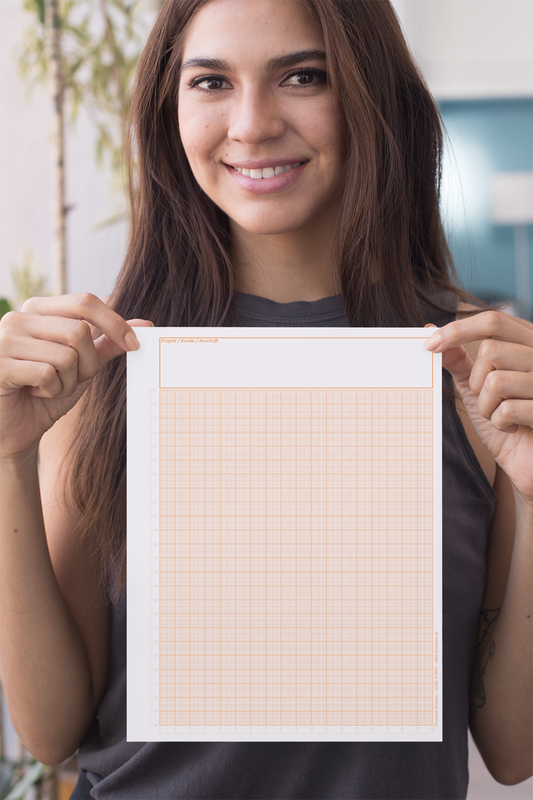 Millimeterpapier, Aufmassblock, DIN A4, 80 g/m2, 50 Blatt, 1 mm Raster, orange mit Lineal(23750)