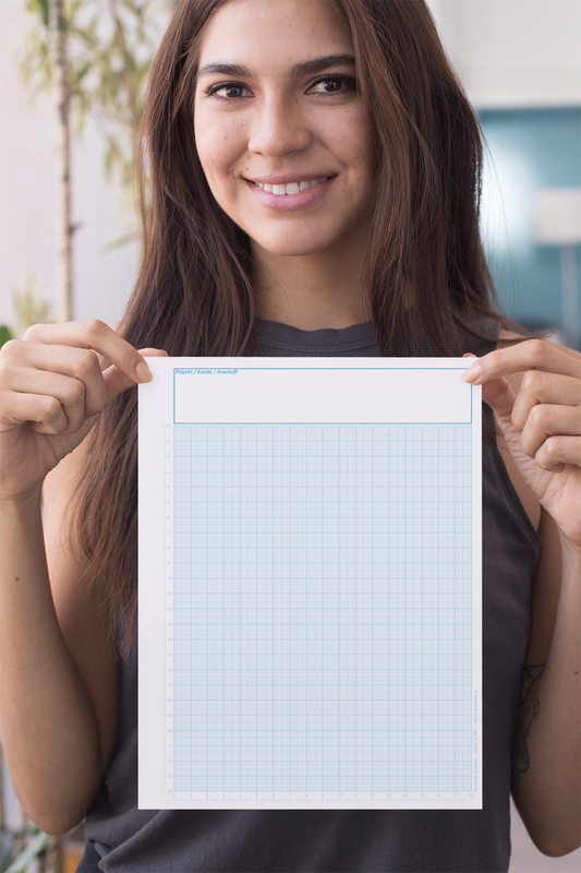 Block Millimeterpapier, DIN A4, 80 g/m2, 50 Blatt, 1 mm Raster mit Lineal links und unten, blau (23749)