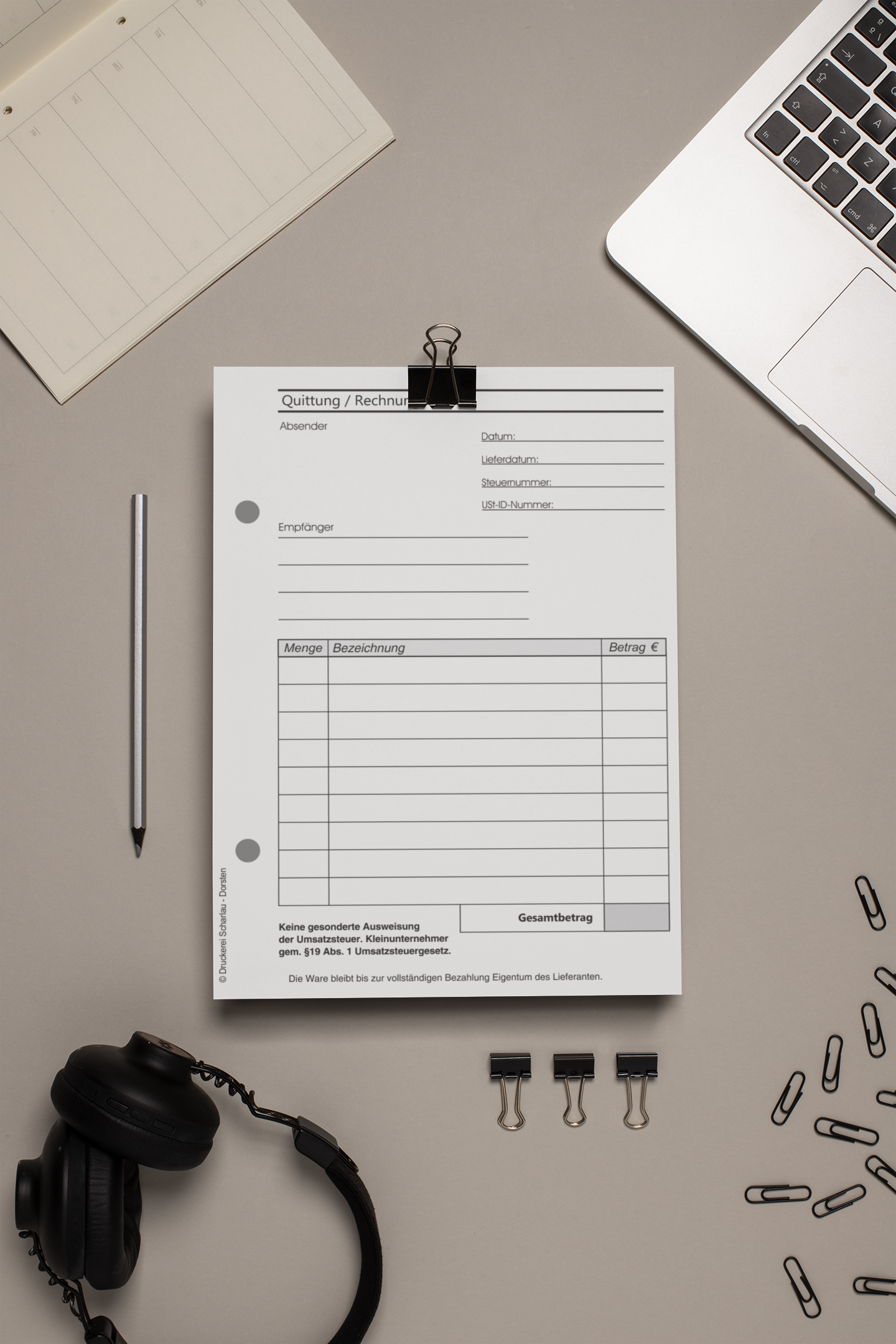RECHNUNGSBLOCK Kleinunternehmer RECHNUNG A6,SD, 2x50 BLATT gelocht (22419)