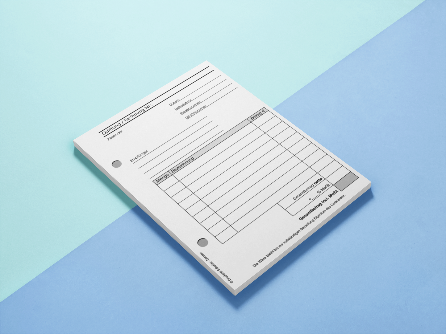 Block Quittung - Quittungsblock - 50 Blatt DIN A6 Hochformat - gelocht - (22284)
